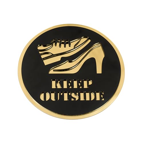 Image of Keep Outside Round Acrylic Signage Sticker - Self-Adhesive Instruction Sign for Office, Storefront, Business & Shop - Premium Black Gold Label for Glass & Smooth Surfaces
