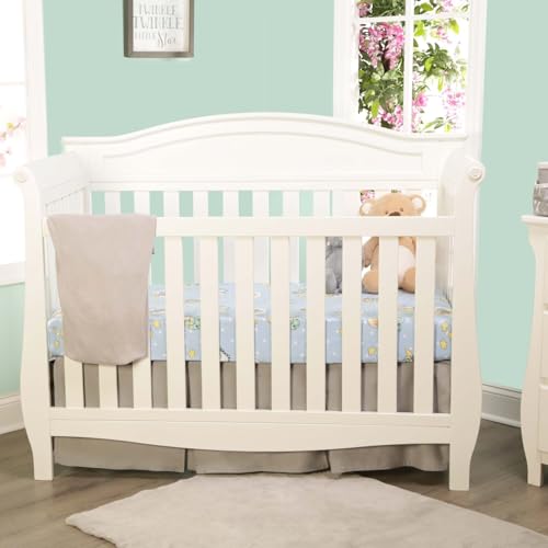 Image of 2 Pack Fitted Crib Sheets for Boys in 100% Jersey Knit Cotton - Blue and Yellow Precious Moments Design Plus Solid Gray Boy's Crib Mattress Sheets by Everyday Kids