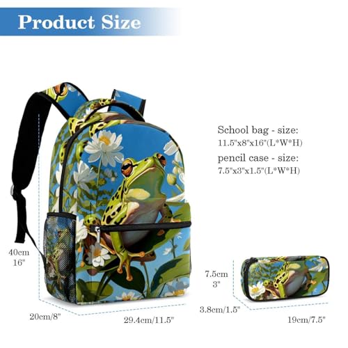 Sac à dos imperméable grenouille de 40cm avec trousse à crayons à compartiments multiples - 2