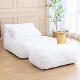 Giant Bean Bag Lounger Chair for Adults with Ottoman, Soft & Cozy Plush Fabric Designed,Memory Foam Filled Beanbag Chair for Living Room,Bedroom and Game Room (White)