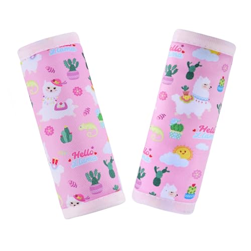Image of COOLBEBE Car Seat Straps Shoulder Pads for Baby Kids, Super Soft Seat Belt Covers for All Car Seats /Pushchair /Stroller /High Chair, Pink Alpaca, Polyester Material