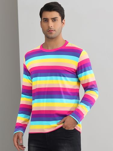 Lars Amadeus Rainbow Striped T-Shirt for Men's Crew Neck Long Sleeves Casual Pullover Tee Shirts2