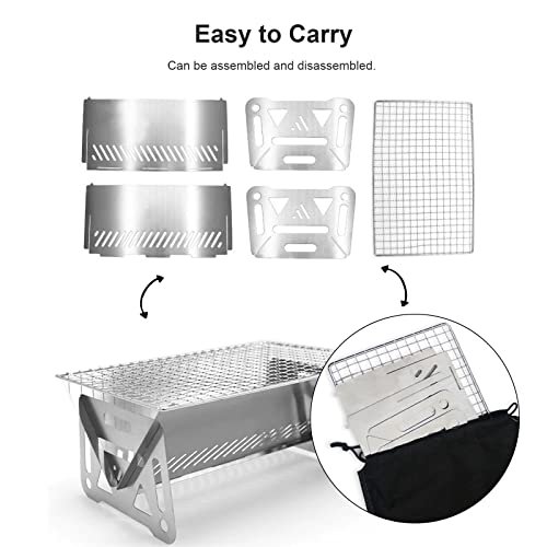 Mini Portable Charcoal Grill,Small Bbq Grill Tabletop Fire Pit For Camping Patio Outdoor Stainless Steel Camping Grill Folding Barbecue Grills Backpacking Grill #TOP2