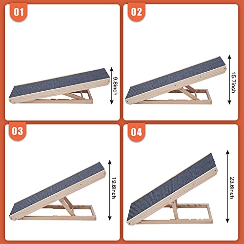 Newish Upgraded Wooden Adjustable Pet Ramp, Dogs, And Cat Bed Ramp, Foldable Portable Dog Ramp, Non-Slip Cat Dog Safety Ramps For Bed, Couch, Car,40" Long And Adjustable From 9" To 24" (Wood) #TOP1