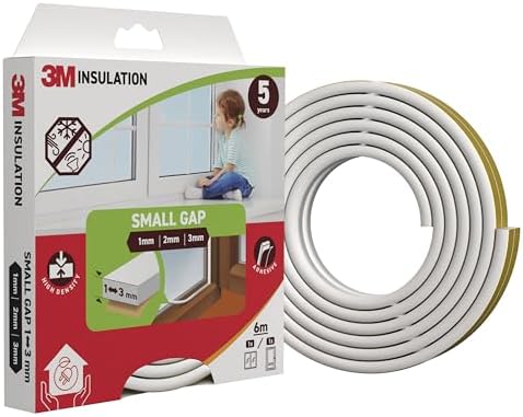 3M Klassische Isolationsschaumdichtung 6 m Weiß – Kleine, selbstklebende Gummidichtung für Fenster und Türen – Für Spalte bis 3 mm – Zugluftstopper – Schutz vor Kälte, Hitze, Staub, Lärm und Wind