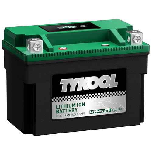 Image of TYKOOL LFP9-BS-STD [+ -] Lithium Powersports Battery 240CCA 4Ah Digital Volt Readout IP66 for Ninja 400 Z650 Honda CBR600F4i KTM Duke 390 Suzuki GSX-R600 GSXR750 Predator 500 Replaces YTX9-BS