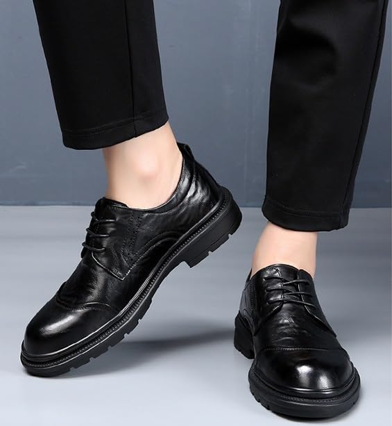 Men's Leather Casual Dress Shoes Mens Casual Business Oxford Shoes Men Lace Up Formal Derby Shoes(Black,10)3