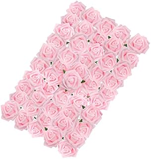 BELLE VOUS 50 Pack Artificial Flowers - Pink Foam Roses - 18cm/7.08 inches - Realistic Fake Flowers - Home, Party & Wedding Decorations - For DIY, Bridal Shower Bouquets & Centrepieces/Arrangements
