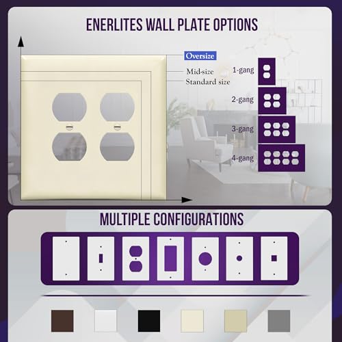 Image of ENERLITES Double Duplex Receptacle Cover, Two Gang Outlet Wall Plate, Oversized 2-Gang 5.5 inch x 5.5 inch, Unbreakable Polycarbonate Thermoplastic, UL Listed, 8822O-LA, Light Almond