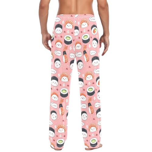 Men's Sushi Kawaii Pattern Pajama Pants with Pockets - Straight Fit Cotton Sleep Bottoms for Lounge & Nightwear#8803