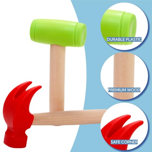 Image of 10 Pack Kids Hammer Toy, Wooden Simulation Maintenance Tools | Small Pretend Play Educational Toys for Teens Girls Boys School Games Supplies