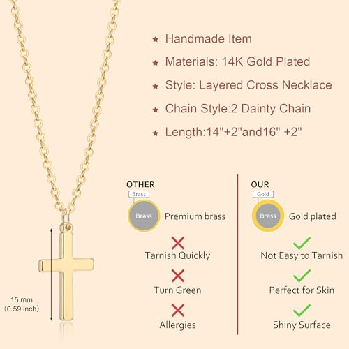 Layered Cross Necklace for Women,14K Gold Plated/Sterling Silver Plated Choker Necklaces for Women Stack Simple Cross Pendant Necklaces Jewelry for Women Trendy2