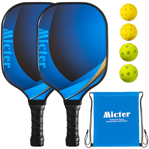 Micter Juego De Palas De Pickleball, Pickleball Set Con 2 Palas Pickleball De Fibra De Vidrio, 4 Bolas, 1 Bolsa Portátil, Agarre Cómodo Ergonómico, Exterior E Interior, Adecuado Para Principiantes Micter Juego De Palas De Pickleball, Pickleball Set Con 2 Palas Pickleball De Fibra De Vidrio, 4 Bolas, 1 Bolsa Portátil, Agarre Cómodo Ergonómico, Exterior E Interior, Adecuado Para Principiantes