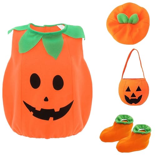 Riiriou Disfraz de calabaza para Halloween, 4 unidades, disfraz de calabaza juego de disfraces creativos con sombreros y bolsa de dulces para Halloween, carnaval, cosplay