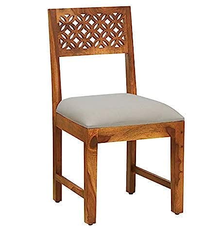 Image of Furniture Sheesham Wood CNC Dining Study Chair Set for Dining Room Wooden Cushion Chair for Living Room Study Room Home and Office (Set of 4, Brown Finish) | 1 Year Warranty