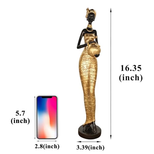 Estatua Africana Decorativa Mujer 16.4" Resina Dorada miniatura 2