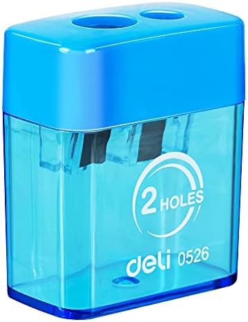 Deli Manual Dual Holes Pencil Sharpeners with Lid, Colored, for Kids & Adults, Random Color