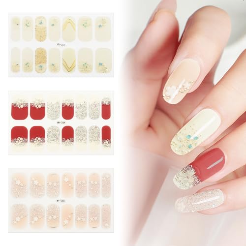 42 Pcs 3 Sheets Nail Stickers Wraps Polish Strips Gradient Stickers Glitter Self Adhesive DIY Art Decals Strips for Women Girls Acrylic Manicure Tips Decor with 1 Pcs Nail Files,Style14
