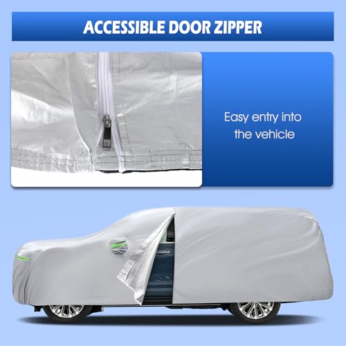 Image of Car Cover Fit for Chevrolet Tahoe 4 Door 2007-2026, Migaven Waterproof Full Exterior Cover Sun Rain Protection with Door Zipper and Cotton Lining, Silver