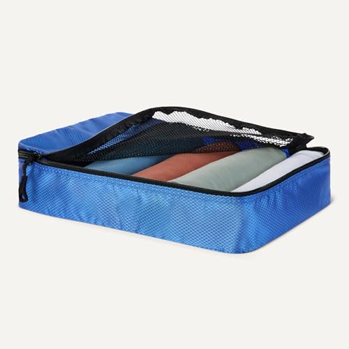 Image of Amazon Essentials 4-Piece Packing Cubes Travel Accessories Set, Space-Saving Luggage Organizer with Double Zipper, Mesh Top, 2 Medium /2 Large, Blue (Previously Amazon Basics)