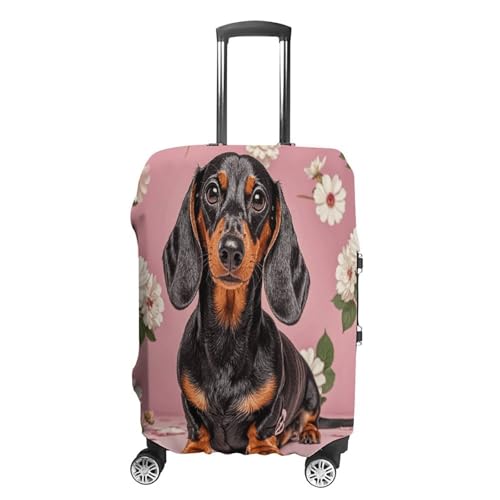 Dachshund Florals Travel Luggage Cover Washable Anti-scratch Suitcase Protector Dustproof Protective Cover Case for Wheeled Luggage Fits 19-32 Inch Luggage