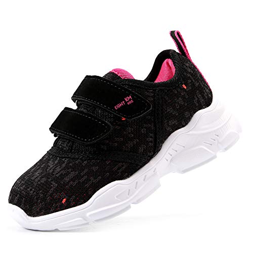 EIGHT KM Niño/Niño pequeño/Niño Grande Niñas Niños Zapatos Zapatillas Ligeras EKM7028 Negro/Rosa Caliente Talla 24