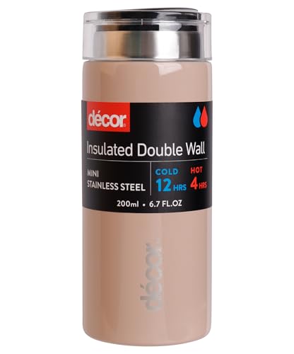 Décor Double Wall Stainless Steel Travel Mug - Keeps 4 Hours Hot - 12 Hours Cold - Car Cup Holder Compatible - Removable Screw Top Lid - 200ml Latte. Décor Double Wall Stainless Steel Travel Mug - Keeps 4 Hours Hot - 12 Hours Cold - Car Cup Holder Compatible - Removable Screw Top Lid - 200ml Latte.