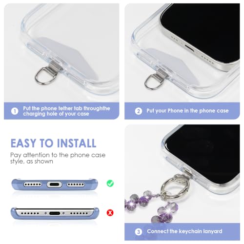 Image of TENOC Beaded Phone Wrist Strap, Blue Violet | Cellphone Lanyard Chain, Sparkling Wristlet Bracelet, Comes with Metal Phone Tether Tab, For Women