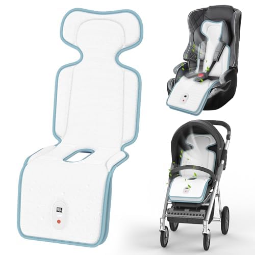 Baby Stroller Cooling Pad Up to 10H Cooling 10000 mAh Rechargeable Car Seat Liner with 2 Built-in Blower 3 Speed Baby Summer Essentials Cooling Cushion for Toddler Outdoors Blue