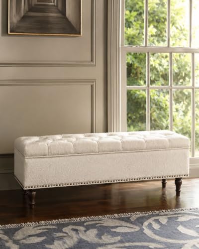 Image of LEGACY OF COMFORT Arlecia Upholstered Ottoman Bench with Storage for Living Room, Storage Chest for Sofa Couch Bedroom Entryway (Ivory Boucle)