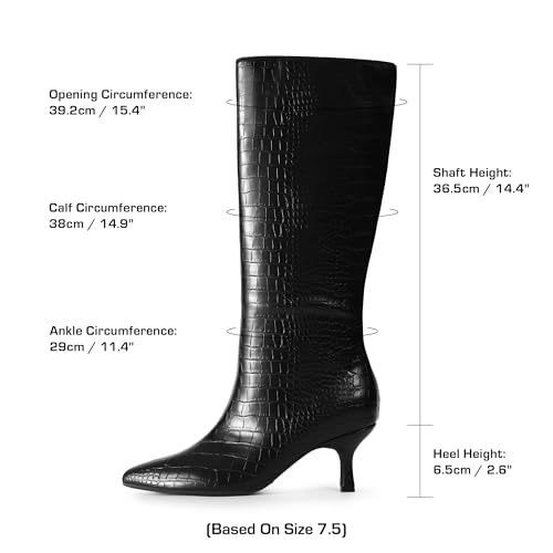 DREAM PAIRS Women's Knee High Kitten Heel Boots Sexy Pointed Toe Fashion Long Tall Boots,Size 8,Black-Croco,DWUMKB2507