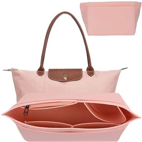 Taschen Organizer für Longchamp L,Organizer für Longchamp Tasche,Handtaschen Organi-zer,Filz Taschenorganizer mit mehreren Taschen,Folding Tote Bag Organi-zerfor Insert Wallet Organi-zer (Rosa, L)