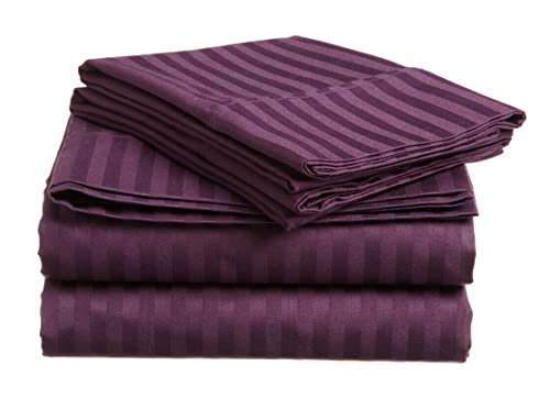 Image of Sofrito Bed Sheet Glace Cotton Striped - 300 TC - Super King (108 inchx108 inch) - with 2 Pillow Cover | Ideal for Hospitals, Clinics, Hostels, PGs, Hotels & Guest Houses |Wine