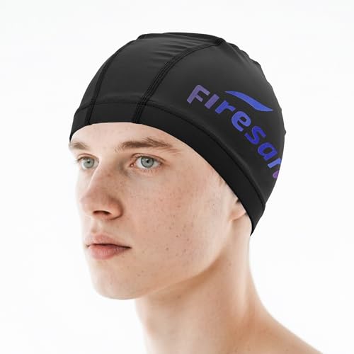 Firesara Upgrate Fabric Swim Cap Fit for Long Short Hair, Comfortable High Elasticity Swimming Hat Lightweight Bathing Cap for Women Men Kids