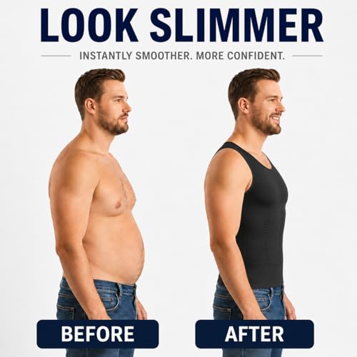 Image of Gynecomastia Compression Shirts, Mens Slimming Body Shaper Vest, Tummy Control Undershirts