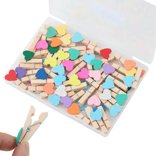 Qyueyue 1.4 Inch Colored Wooden Heart Clothespins...