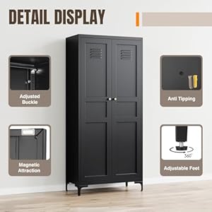 Yizosh Metal Pantry Cabinet, Tall Kitchen Pantry Storage Cabinet with Doos and Adjustable Shelves - 61" Black Cupboard Cabinet for Kitchen, Living Room, Dining Room, Home Yizosh Metal Pantry Cabinet Tall Kitchen Pantry Storage Cabinet with Doos and Adjustable Shelves 61 Black Cupboard Cabinet for Kitchen Living Room Dining Room Home