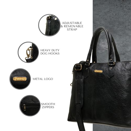 Image of Rustic Roots Genuine Leather Laptop Bag for Women | 15.6-Inch Office Briefcase Handbag | Stylish Business Messenger Bag with Handles & Shoulder Strap