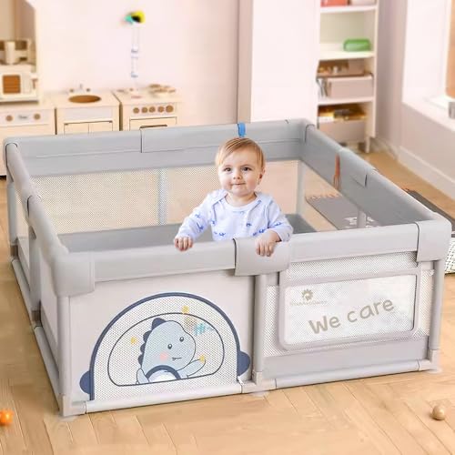 StarAndDaisy playpen for Babies, Portable Baby Activity Play Pen with Safety Lock, Play Gate Fence for Kids, Toddlers -Indoor Activity - (120 * 120 cm-Grey)