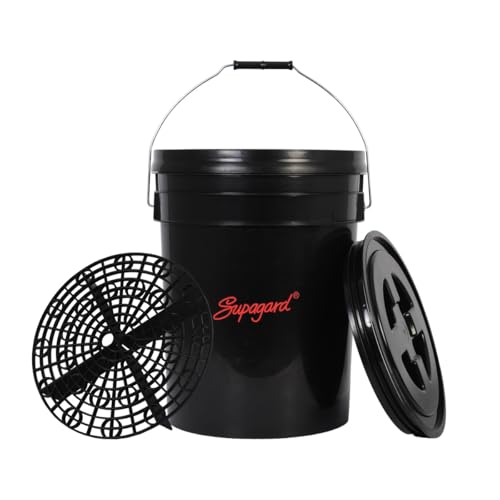 Supagard 20L Car Wash Bucket Kit Black with Lid and Grit Guard Professional Detailing for Scratch-Free Cleaning