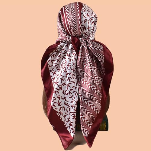 Geometric Symmetry Flower Satin Head Scarf for Women Like Silk Hair Wrapping Bandana Square Shawl Wraps 35 Inches