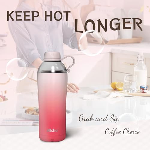 Image of Insulated Water Bottle for Women, 18 oz Stainless Steel Water Bottles, Double Walled, 2 Lids (Chug & Tumbler) - Hydrate & Caffeinate, Available Gift Wrapping