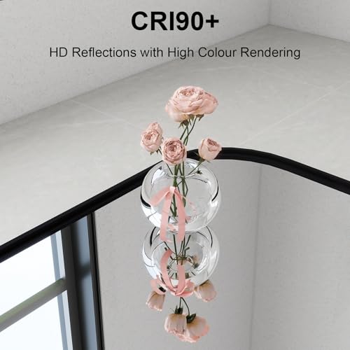 CROWNSHOP 75 X 50cm Bathroom Mirror with Black Aluminum Frame, HD Glass Wall-Mounted Rectangle Mirror with Curved Corners for Bathroom, Living Room Vertical or Horizontal Hanging Wall Decor - Cosy Home Interiors CROWNSHOP 75 X 50cm Bathroom Mirror with Black Aluminum Frame, HD Glass Wall-Mounted Rectangle Mirror with Curved Corners for Bathroom, Living Room Vertical or Horizontal Hanging Wall Decor - Image 5