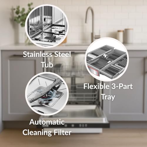 HYE Dishwasher - Integrated Dishwasher with 16 Place Settings, 60cm, Full Size & Built-In Design, Silver, ECO Program, Quick Wash, Quiet (47 dB) - DW01B16PS19