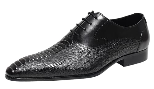 Santimon Men’s Leather Oxford Dress Shoes – Classic Lace-Up Formal Derby Shoes with Crocodile Embossed Detailing, Anti-Slip Sole & Cushioned Insole for Business, Wedding & Party