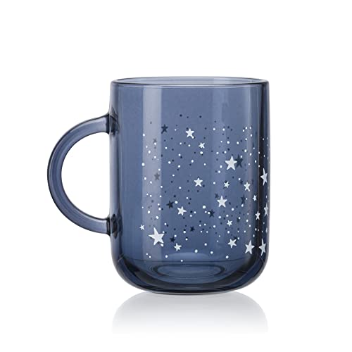 Image of Pasabahce Night Sky Mug from House of Pasabahce The Original Pasabahce from Turkey, Blue Printed Transparent Night Sky Mugs, 330 ml in Set of 4 Pcs, Perfect fit for Milk /Tea /Coffee.