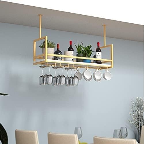 Ceiling Mounted Hanging Shelf with Glass Rack, Iron Storage Rack for Kitchen Bar Living Room, 60–140cm Sizes(100 * 30 * 60cm(39 * 12 * 24 in))