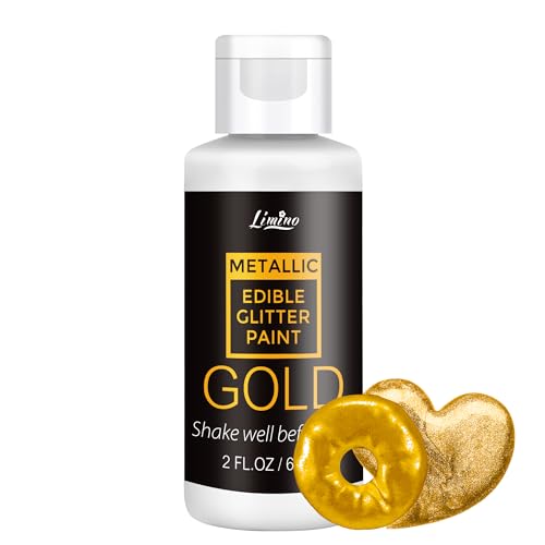 Edible Glitter Paint - 2 Fl.oz Food Grade Metallic Glitter Cake Paint For Cake Decorating, Baking, Cupcakes - Shimmer Art Decorative Liquid Edible Paint Food Coloring For Fondant, Donuts (Gold)