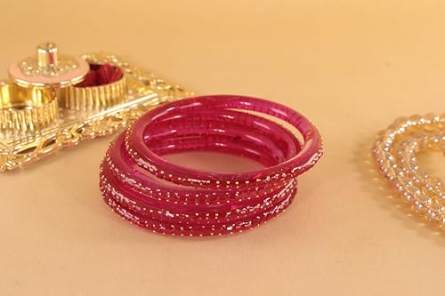 Image of NMII Glass Golden Zircon Stone & Kundan Beads Kada Set For Women & Girls | Fancy Design Kada Bangles | Traditional Look Kangan | Glass Bangles For Women Wedding, Party, Function, Daily use