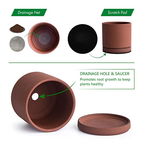 X-Small 4 Inch Rust Terracotta Plant Pot With Drainage Hole And Saucer, Round Cylinder Planter Pot For Indoor Plants, 40-E-T-4-0 #TOP3